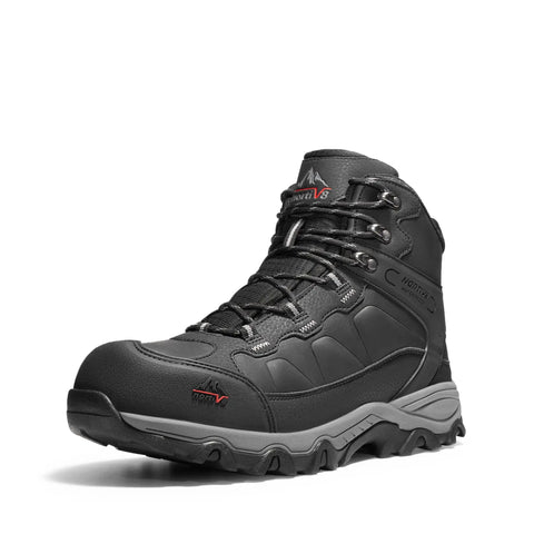 Waterproof Steel Toe Work Boots For Men Paladin-Steel, Slip Resistant Safety Boots, Industrial Grade Black Leather, Size 8.5