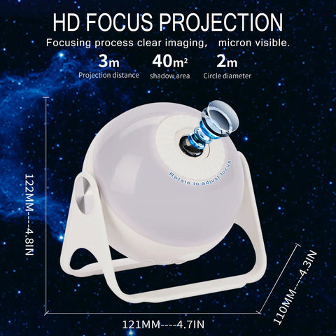 7 In 1 Planetarium Projector For Kids Room Decor With HD Focus, 360 Degree Rotating Ceiling Night Light dimensions and design