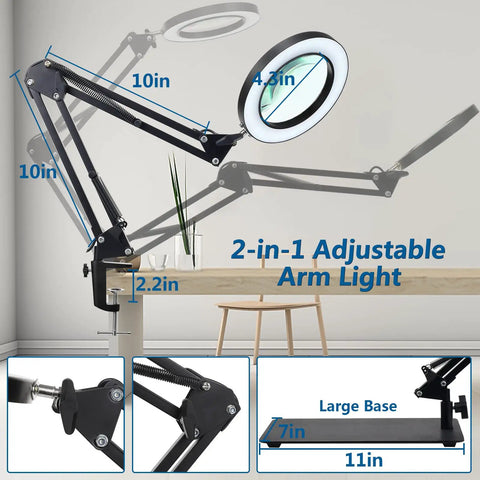 12x Magnifying Glass With Light And Stand For Repair And Soldering Hands Free Dual Function LED Magnifier with adjustable arm