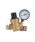 Camco adjustable RV/marine brass water pressure regulator with gauge