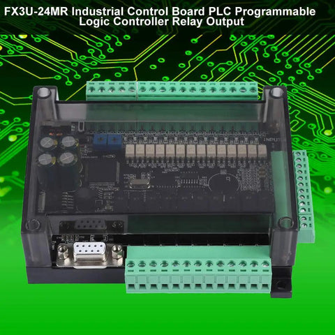 Pro Grade 24V DC PLC Controller Kit with cable for industrial automation, visible relay board, programmable interface, black casing
