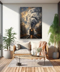 Steam Train On Tracks Canvas Wall Art For Living Room Or Office Decor Ready To Hang Framed 12 By 18 Inch With Dramatic Smoky Locomotive Painting