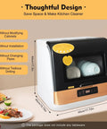 Heavy Duty Compact Countertop Dishwasher Boasting 3 In 1 Wash Cycles Plus 24 Hour Digital Timer Capability For 12 To 20 Dirty Dishes Effortlessly Designed For Cramped Apartments Tiny Studios And Rv Campers With Zero Setup Stress Slays Dish Dirt, viewed from side angle, showcasing compact design and control panel.