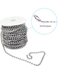 Stainless Steel Ball Chain Spool With 100 Feet of Beads Measuring Three Sixteenth Inch and 100 Clasps for DIY Projects, shown on spool