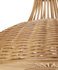 Close-up of Natural Wicker Neck Pendant Lamps Long Hanging Ceiling Fixture Handwoven From Wicker Boho Style Glow For Living Room