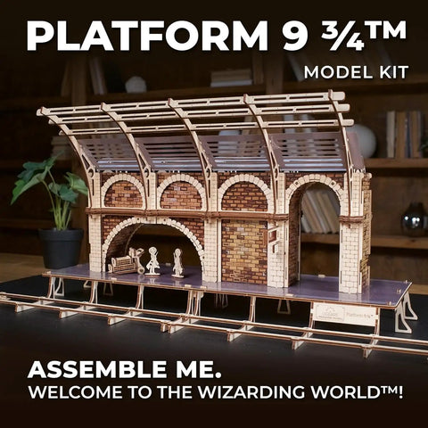 Platform Nine Three Quarters 3D Puzzle Wooden Model Kit Mechanical Harry Potter Scene With Two Figurines Kings Cross Station Brickwork Two Sided Display Includes Track Section Compatible With Hogwarts Express, wooden model