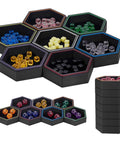 Hexagonal Magnetic Board Game Tray Organizer Set With Flexible Layouts 7 Pack For Storing Dice Pieces Cards Tokens