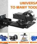Heavy Duty Bench Grinder Stand With Multi Angle Swivel Top Rock Solid Workshop Tool Mount For Tables And Walls Fits Grinders Vises Drill Presses Built Tough, Vise mounted on a wall.
