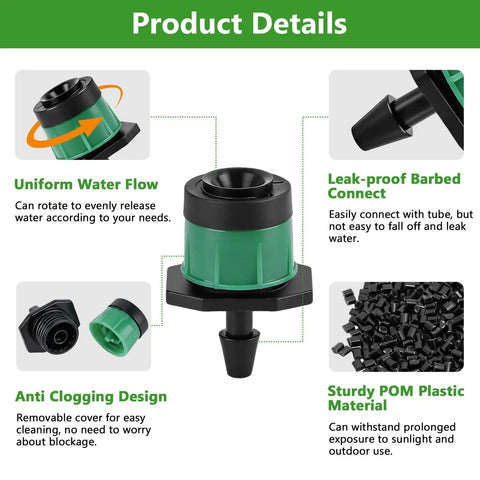 One Quarter Inch Adjustable Drip Emitter Set Of 100 For Garden Watering, anti clog flow control sprayers details overview