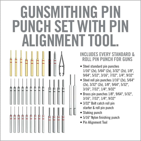 Pro Grade Gunsmithing Punch Set Kit With Roll Pin And Flat Tip Punches For Firearms Disassembly, Brass Punches Included overview