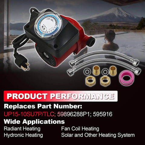 Heavy Duty 1 6 Horsepower Hot Water Circulation Pump 3 4 Inch Cast Iron Body 115 Volt Grundfos Replacement Up15 10Su7p Tlc with accessories.