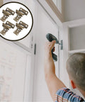 Person installing cabinet using 4 Pack Golden Iron Self Closing Cabinet Hinges For Kitchen Cupboards No Fuss Quick Install.