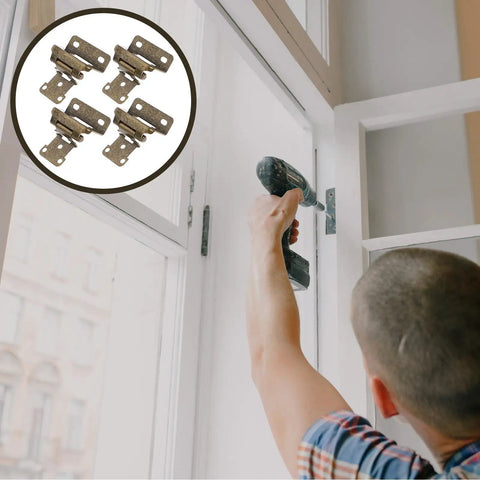 Installing 4 Pack Golden Iron Kitchen Cabinet Door Hinges with Self Closing Spring in a cabinet, inset highlights hinge design