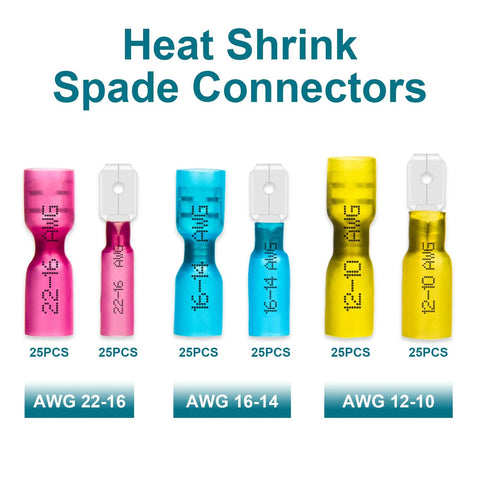 150 Piece Spade Connectors Set With Heat Shrink Terminals 22 To 10 AWG Copper Wire Connectors Male And Female Safe Seal