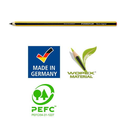 Plug And Play Digital Stylus Pen With Snug Hex Grip For Silky Smooth Writing On All Touchscreens Zero Hassle Charging Battery Free EMR Tech logo and pencil design