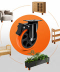 Close-up of Built Tough 5 Inch Orange Caster Wheel Set Of 4 With Dual Brakes, designed for versatile furniture mobility.