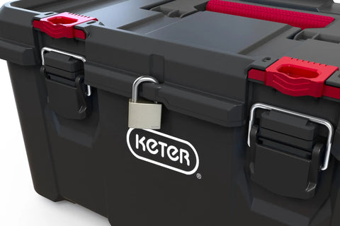 Stack N Roll Modular DIY Toolbox For Home Projects, Lightweight Yet Durable, Water Resistant Black Organizer with lock and red accents