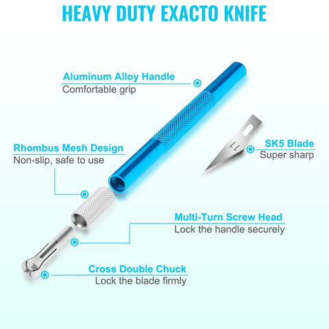 Exacto Knife Set With 2 Craft Knives And 40 Replacement Blades, Self Healing Cutting Mat, 6 Inch Ruler, knife details and features