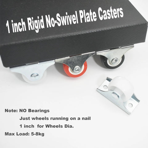 1 Inch Rigid Plate Caster Wheels No Brake For Furniture 6 Pack With Free Screws, red PVC, wheel close-up, white and red casters