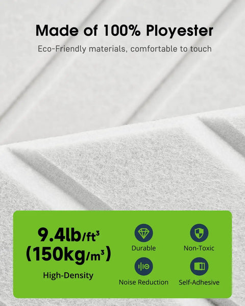 Close-up of Top Shelf Self Adhesive Sound Proof Foam Panels For Walls made from high-density polyester fiber, eco-friendly material.