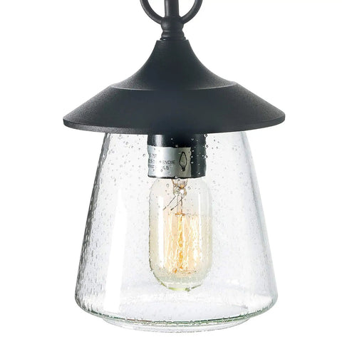 Farmhouse Outdoor Pendant Lights With Painted Black Metal And Clear Bubbled Glass Globes Durable Hanging Lantern For Porch