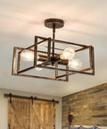 4 Light Close To Ceiling Bronze Industrial Flush Mount Chandelier Fixture For Kitchen Island Dining Room Bedroom Foyer