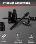 107 Piece Bit Socket Set With 1/4 3/8 And 1/2 Inch Drives Torx Tamper Proof Extra Long Hex And Ball End Hex Bits shown in close-up