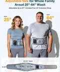 67 Inch Cordless Heating Pad For Back Pain Relief With 3 Heat Levels And 5 Vibration Intensities worn by man and woman waist sizes 25-64"