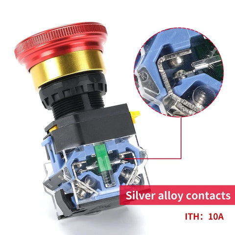 Built Tough Emergency Stop Button 10A 440V Latching Push Switch with silver alloy contacts