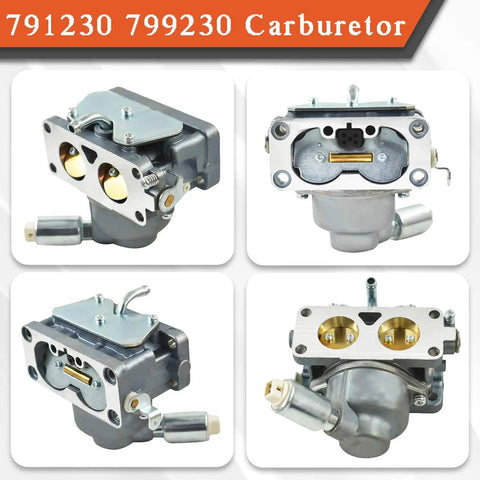 Carburetor with Gasket Kit Replacement for VTwin 4 Cycle Engines 20HP to 25HP front and side views, includes gasket and parts