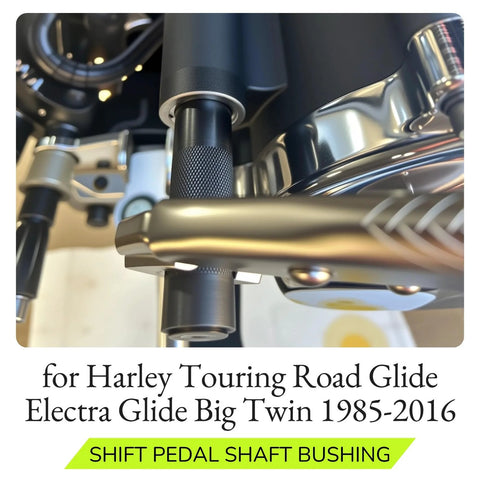AC-MTORC shift pedal shaft bushing remover/installer tool; close-up on Harley Touring with black knurled handle