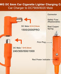 Heavy Duty 10 Foot 14Awg Car Charging Cable For Jackery Explorer Portable Power Stations with DC 8Mm Cigarette Lighter to DC 7909 8020 Plug shown