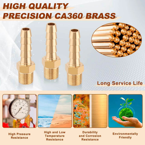 5 Pack Brass Hose Barb Fittings One Quarter Inch Barb To One Eighth Inch NPT Male Thread Air Water Fuel Line Adapters shown with durability features