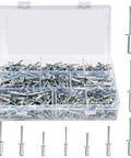 505 Piece Aluminum Blind Rivets Kit With Dome Head Pop Rivets For Quick Install Handy Assortment For Home Shop And Auto Projects Durable Vibration Resistant Fasteners For Metal Plastic And Wood, clear storage case