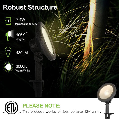 Low Voltage LED Landscape Wall Wash Light 7.4W 430LM 12V To 15V Outdoor Spotlight Kit 50W Equivalent Die Cast Aluminum Built To Last With Adjustable Knuckle Mount 105.9 Degree Flood For Walls Trees And Buildings 4 Pack