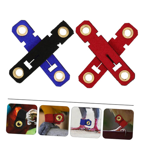 Soft Bird Foot Muffs And Leg Bands Set for parrots, pigeons, cockatiels; durable suede foot rings, red and blue colors.