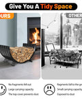 Comparison of Go-To Rustproof Metal Firewood Rack by a fireplace, showing sturdy design and organized wood, versus a cluttered rack.