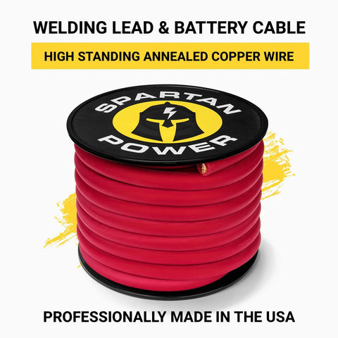 Beefy 600 Volt Welding Lead And Car Battery Cable 1/0 AWG Copper Wire 20 Foot Red Bulk Automotive Grade For DIY Projects High Flex Heavy Duty Power Cable