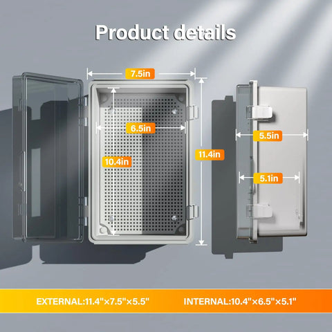 Product details of Weatherproof Outdoor Electrical Junction Box With Hinged Lockable Cover, Clear ABS Plastic Enclosure