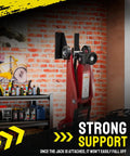 Heavy Duty Jack Stand Wall Mount Organizer For 2 To 3 Ton Floor Jacks installed on wall with jack attached