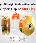 High-strength carbon steel 6 inch V groove wheel for sliding gates with 5000 lbs support, shown with bolt hardware.