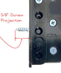 Close-up of Set Of Four Heavy Duty No Mortise Bed Frame Brackets Tough As Nails Solid Steel with 5/8 inch screw projection.