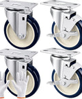 Smooth And Sturdy 5 Inch Rubber Caster Wheels In Blue Featuring Two Swivel And Two Side Brake Brackets Heavy Duty Design for cart upgrades.