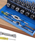 Must-Have 32 Piece Metric Thread Tap And Die Set For Garage Pros. Heavy Alloy Steel M3 To M10 Hand Threading Repair Kit Includes Wrenches Gauge And Tool For Serious Workshop Metalworking Jobs Today.