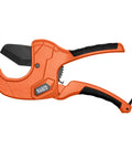 Ratcheting PVC Pipe Cutter For 2 Inch ID Pipes And 2 3 Eighths Inch OD, One Handed Operation, Lightweight Soft Grip Handles, Replaceable Blades, Cuts Schedule 40 And 80 PVC CPVC And PEX, orange