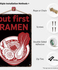 Funny Vintage Metal Sign But First Ramen Tin Wall Art 8x12 Inches with installation options