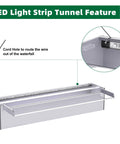 Diagram of Transparent Acrylic Pool Waterfall Spillway For Garden Patio And Koi Ponds, 23.6 Inch Outdoor Water Feature, highlighting LED tunnel