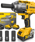 Cordless Brushless Impact Wrench With 1500 Ft Lbs Breakaway Torque Half Inch Drive 3 Mode Speed Dual 4000mAh Batteries