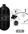 4500 Psi 2.7L Carbon Fiber Scuba Tank With Paintball Fill Station Valve Regulator Gauge, lightweight high-pressure design