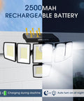 Power Packed Solar Motion Sensor Flood Lights 3200LM 496LED Six Head Outdoor Security Floodlight on wall charging